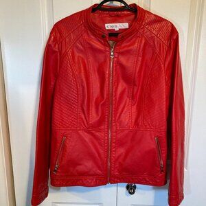 #1 Women's Red Cleo Faux Leather Jacket, Size Large